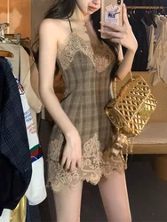 French Vintage Striped Plaid Short Dress Women Spring New Pure Desire Sleeveless Mini Dress One Piece Corset Sweet Short Dress