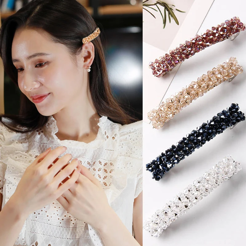 New Korean Elegant Crystal Spring Hair Clips Pins Hairpins Sweet Rhinestone Barrettes Hairgrips For Women Girls Hair Accessories