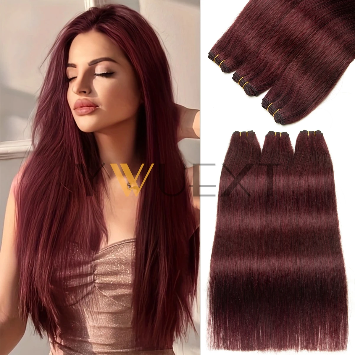 Burgundy Red Human Hair Weft 12