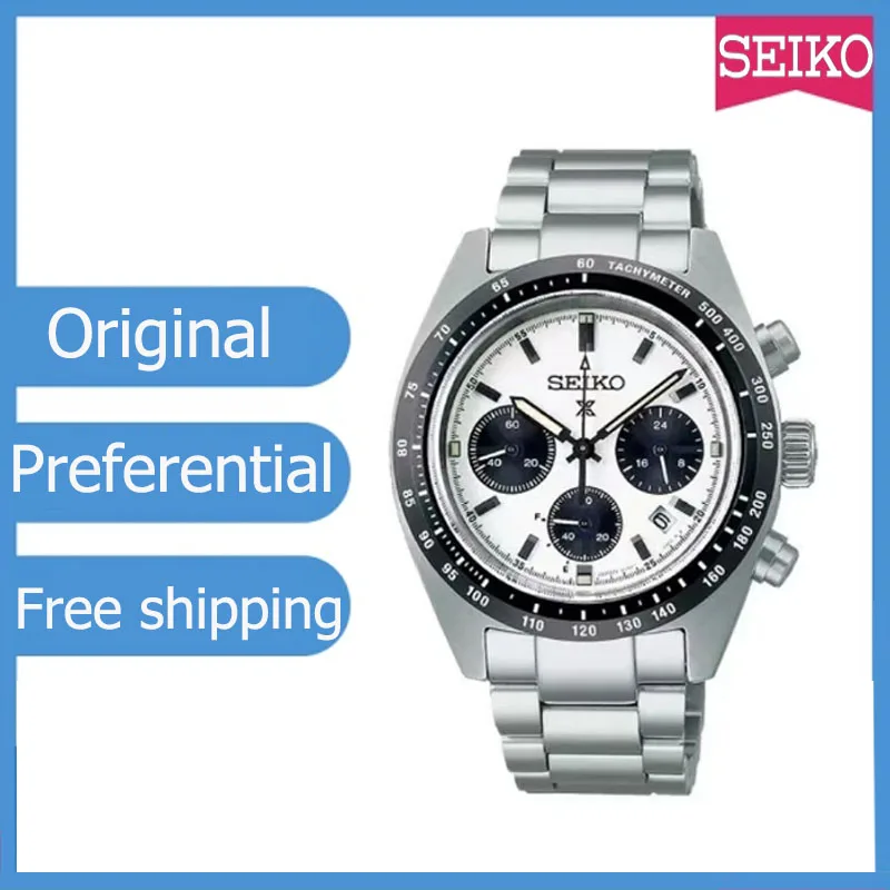 SEIKO Automatic Mechanical Watch Panda Di Three Eyed WatchPlate Chronograph Complete Calendar Original SSC813P1 Men Wristwatches