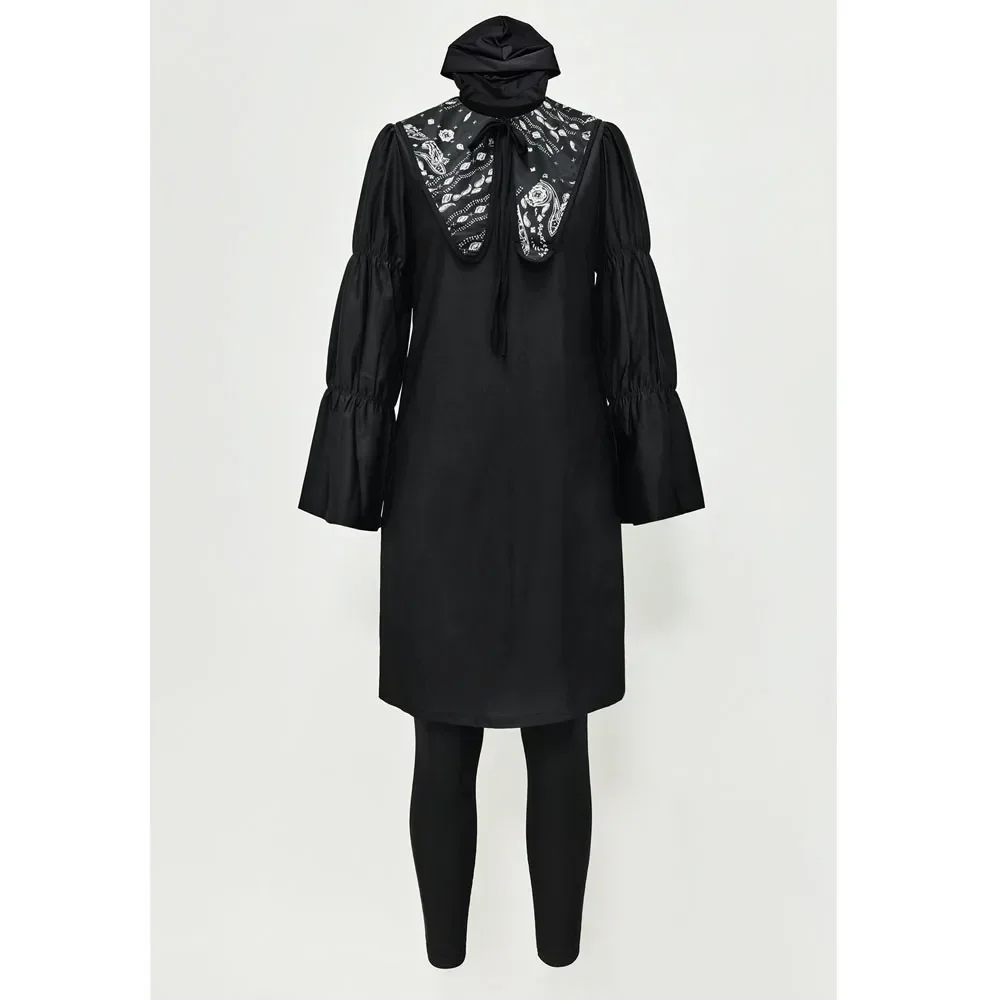 

Islamic Muslim Women Long Sleeve Swimsuits Burkinis Modest Swimwear Bathing Swim Surfing Wear Full Cover Black 3 Pieces Suits