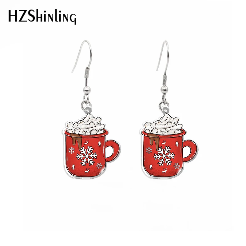 2022 New Hot Cocoa Mugs and Cups Dangle Earring Christmas Acrylic Hook Earring Epoxy Jewelry Earrings Gifts Friends