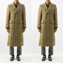 Cappotto lungo classico per uomo doppiopetto con risvolto a spina di pesce giacca a spina di pesce Business Office Warm Blazer solo soprabito su misura
