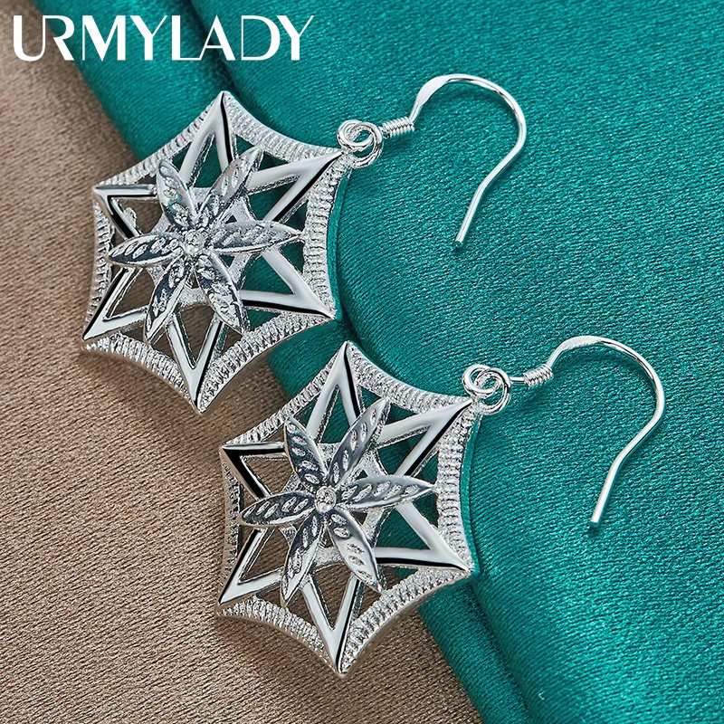 URMYLADY-pendientes hexagonales de Plata de Ley 925 para mujer, joyería de moda para fiesta de boda