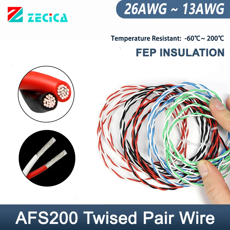 2~50m AFS200 PTFE Wire FEP Insulated 26/24/22/20/18/17/15/13AWG 600V Tinned Copper High Temperature 200Degree Twised Pair Cable