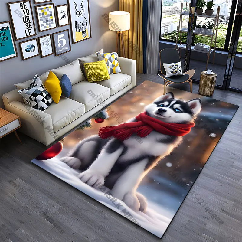 Husky-Welpen-Winterurlaub-Wärmeteppich, Yoga-Wohnzimmer-Dekoration, Krabbelmatte für Kinder, Fußmatte, Teppich, Spielmatte
