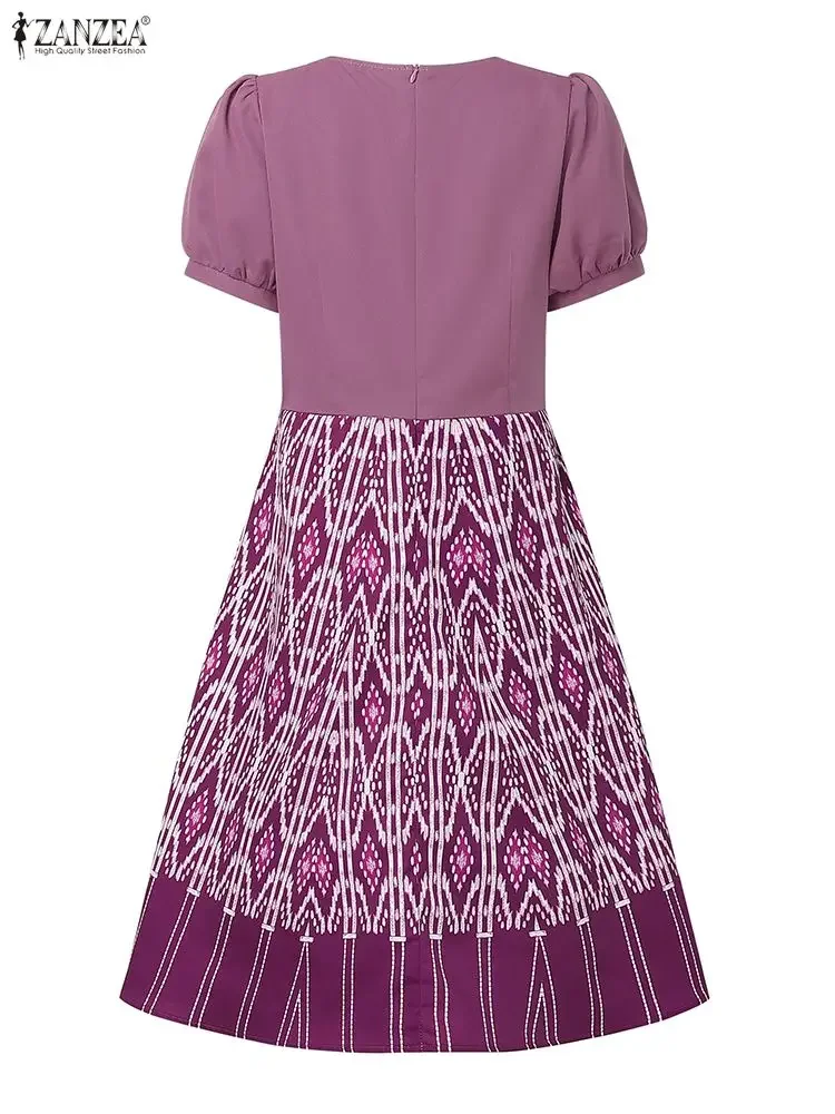2025 ZANZEA Vintage Women Printing Dresses Elegant Party Vestido Summer Short Sleeve Long Shirt Robe Puff Sleeve A-Line Sundress