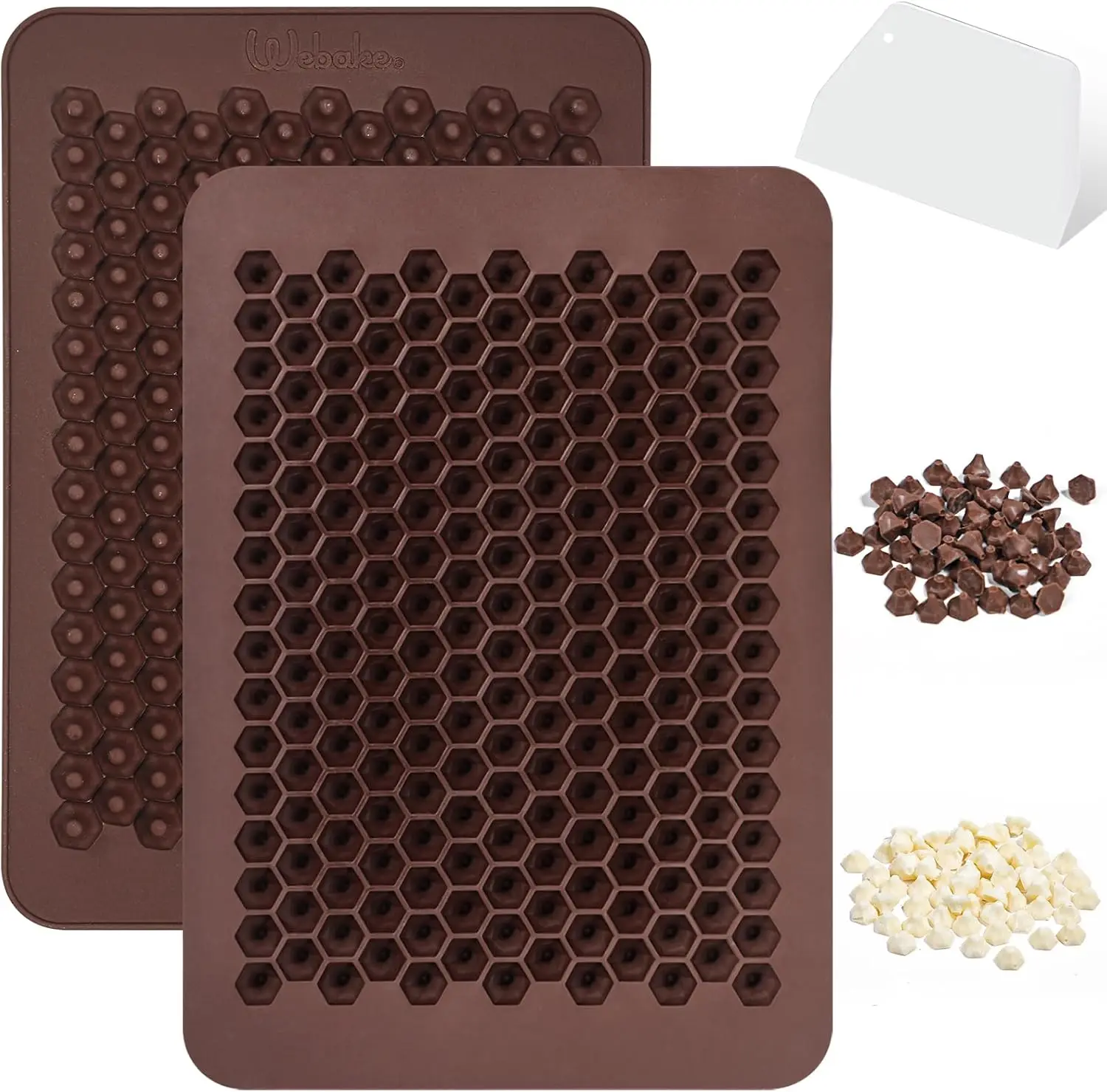 Molde para chispas de chocolate de silicona con 202 cavidades, paquete de 2 moldes mini para dulces, para chispas de chocolate orgánico sin lácteos ni azúcar y mini