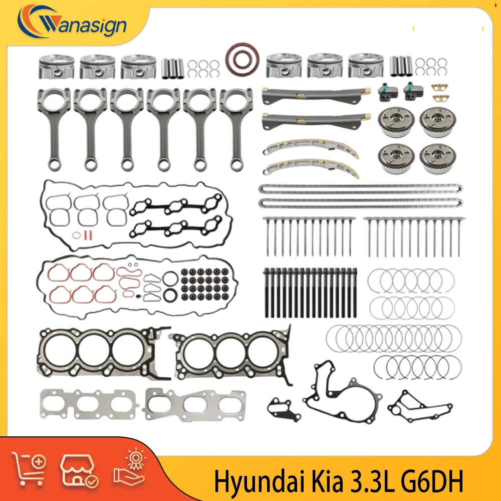 

Engine Rebuild Timing Chain Kit Full Gasket Piston Ring Valve Set Fit 3.3 L T G6DH For 11-19 Hyundai Santa Fe Kia Sorento 3.3L