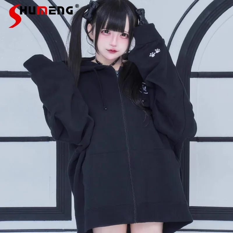 

Solid Color Lace-up Top Cool Subculture Dark Punk Style Mass-produced Lace-up Hooded Sweatshirt Jacket Y2k Zipper Hoodies Coat