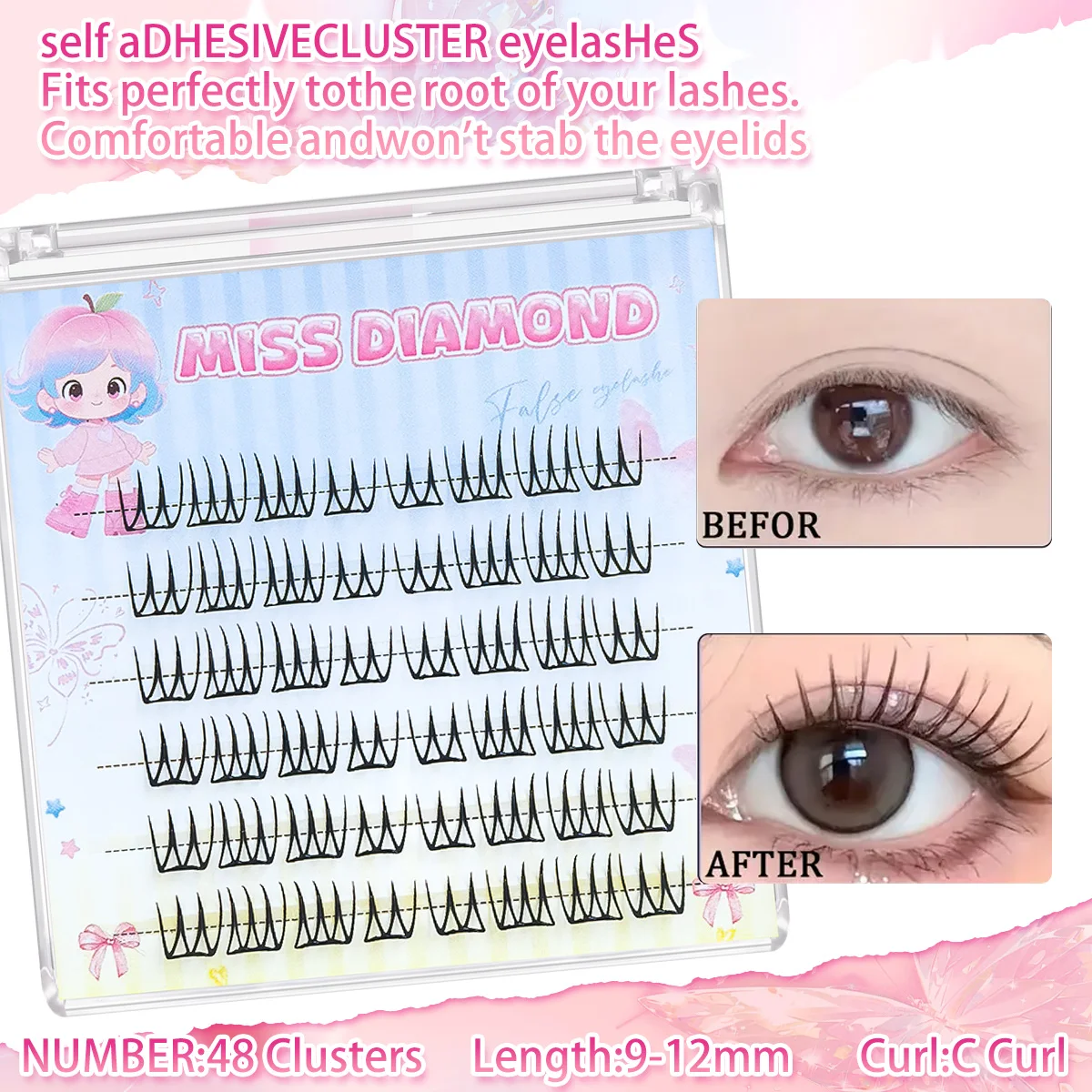 Pestañas K-pop sin pegamento: naturales y esponjosas, agrandamiento instantáneo, usables para un aspecto sin maquillaje, livianas y rizadas