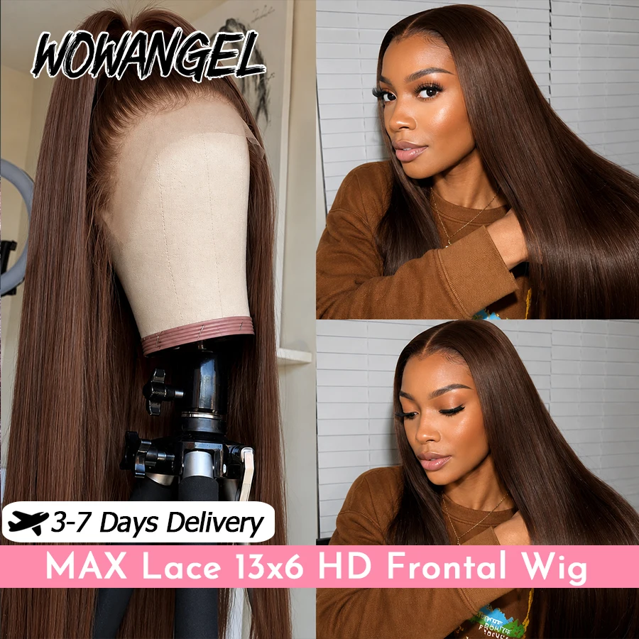 WOWANGEL Chocolate Brown Straight Wigs 13x6 HD Lace Frontal Wigs 100% Human Hair Wigs Pre Plucked Real HD Lace Glueless Wigs