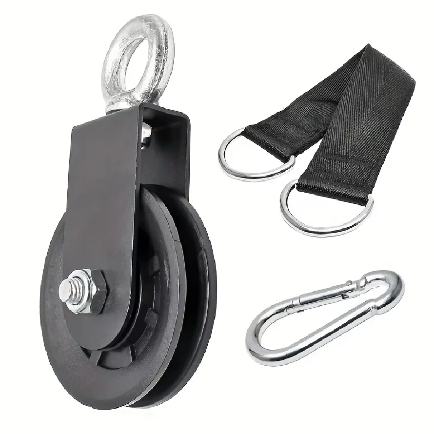 Silent Pulley 360° Rotating Gym Cable Pulley Equipment Wheel with Hanging Straps & Carabiner Pulley Cable Machine DIY Attachment