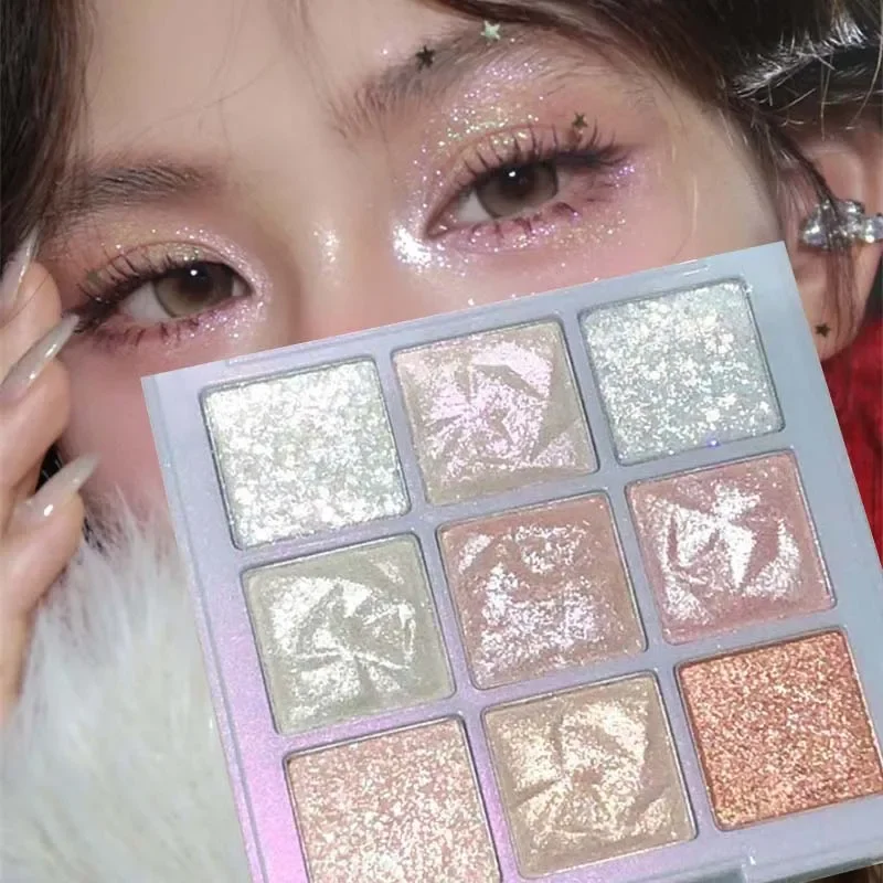 Paleta de sombras de ojos de copo de nieve con purpurina, 9 colores, sombra de ojos nacarada, mate, reflejos, tono fresco, maquillaje de ojos encantador