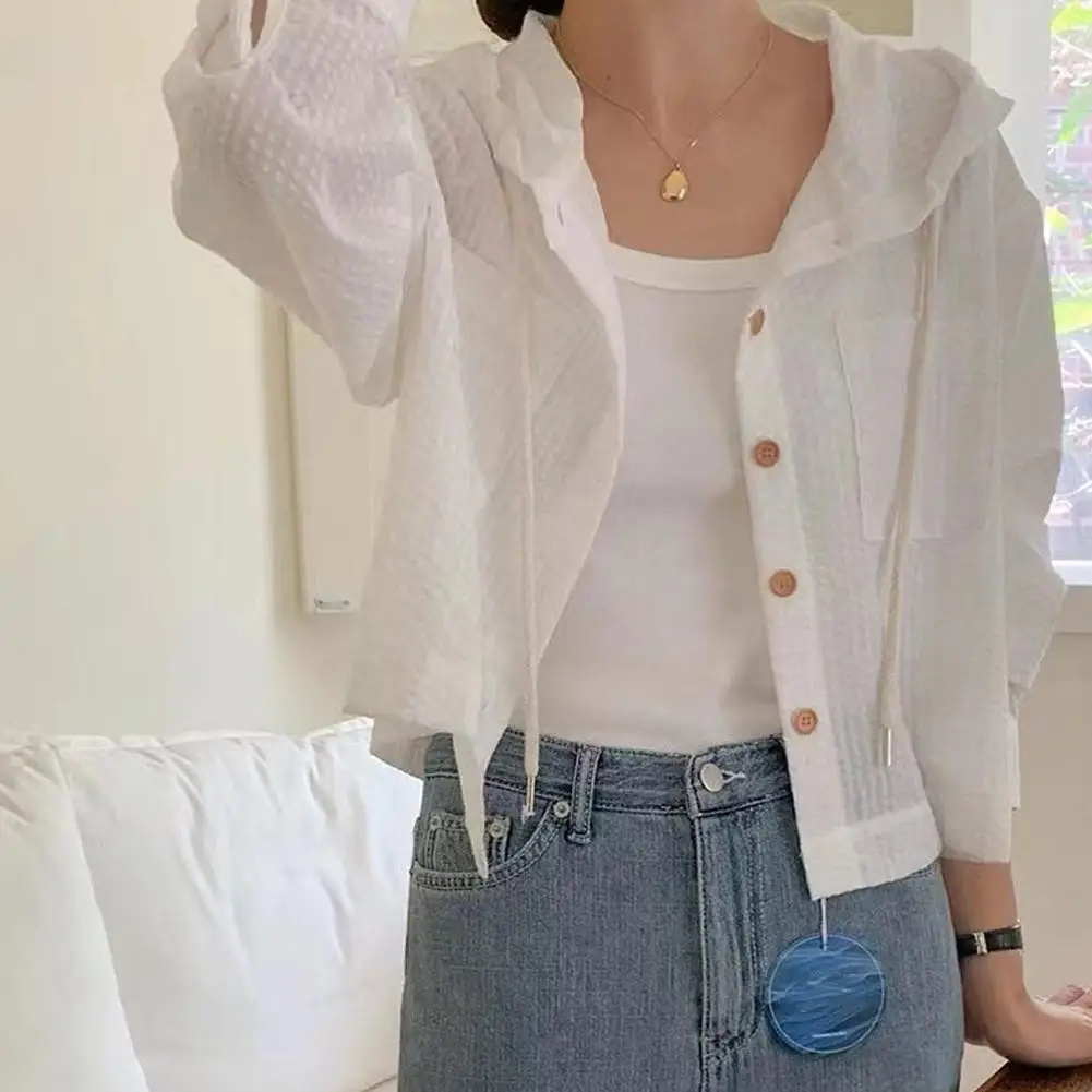 Trendy Shirt Blouse Simple Thin Pure Color Anti-UV Protection Shirt Color Top Shirt Solid Shirt Sun Anti-fade Streetwear Wo U1B9