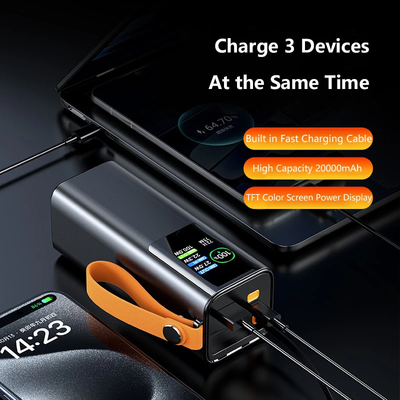 100W Fast Charging Power Bank 20000mAh with USB C Cable Portable Charger External Battery For Laptop iPhone 16 15 Samsung Xiaomi