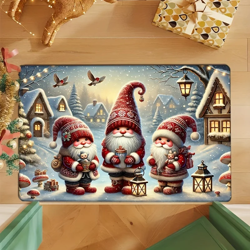 Merry Christmas Santa Bath Mat, Quick-Dry Non-Slip Machine Washable Rug for Holiday Home Decor