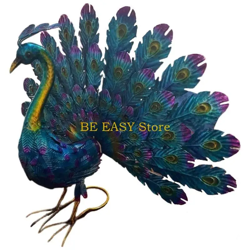 E28F Metal Peacock Statue Decorative Sculpture Figurine Crafts Household Supplies for Indoor Outdoor Garden Yard Patio Decor