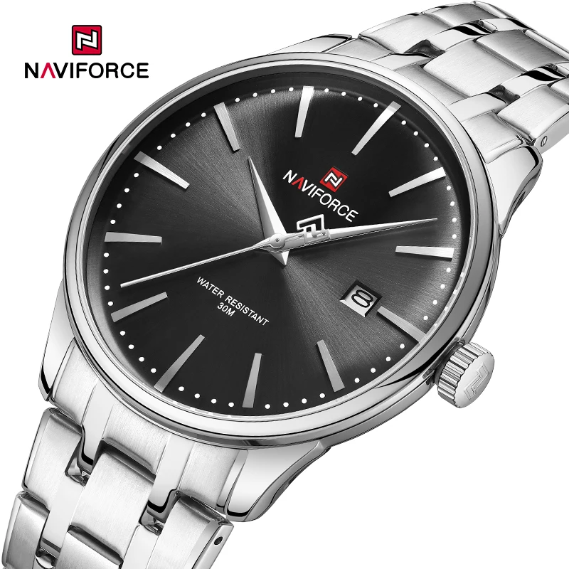 

NAVIFORCE мужские водонепроницаемые мужские часы с ремешком из нержавеющей стали модные деловые кварцевые наручные часы с календарем для NF9230 мужские часы