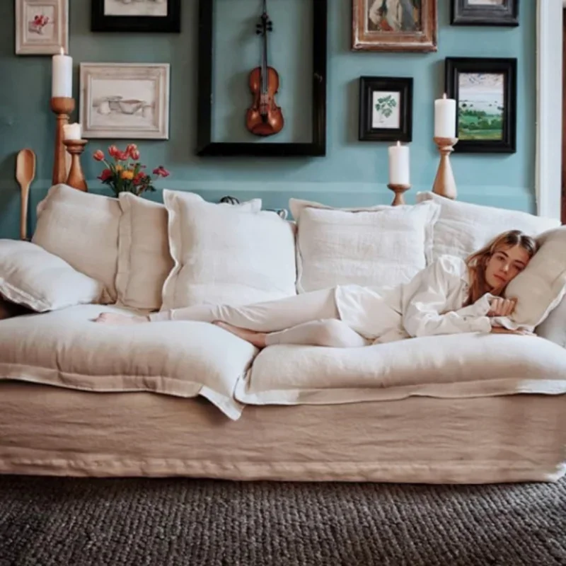 

Comfortable Down Couch Potato Sofa Super Soft Living Room Two Simple Wind White Nordic Apartment Lazy Cloth Couch Furniture