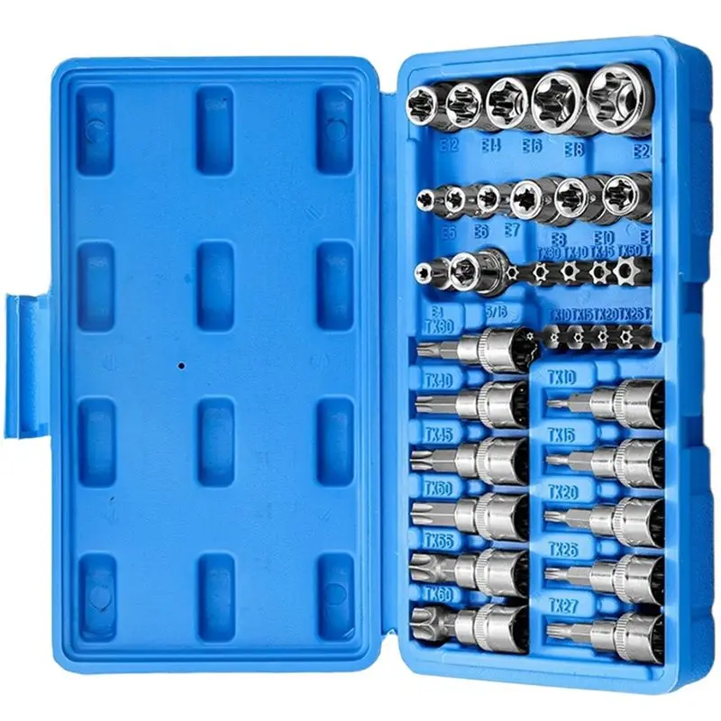 ABNL Professional 34Pcs Torx Bit Socket Set E-Torx Star Sockets 1/4