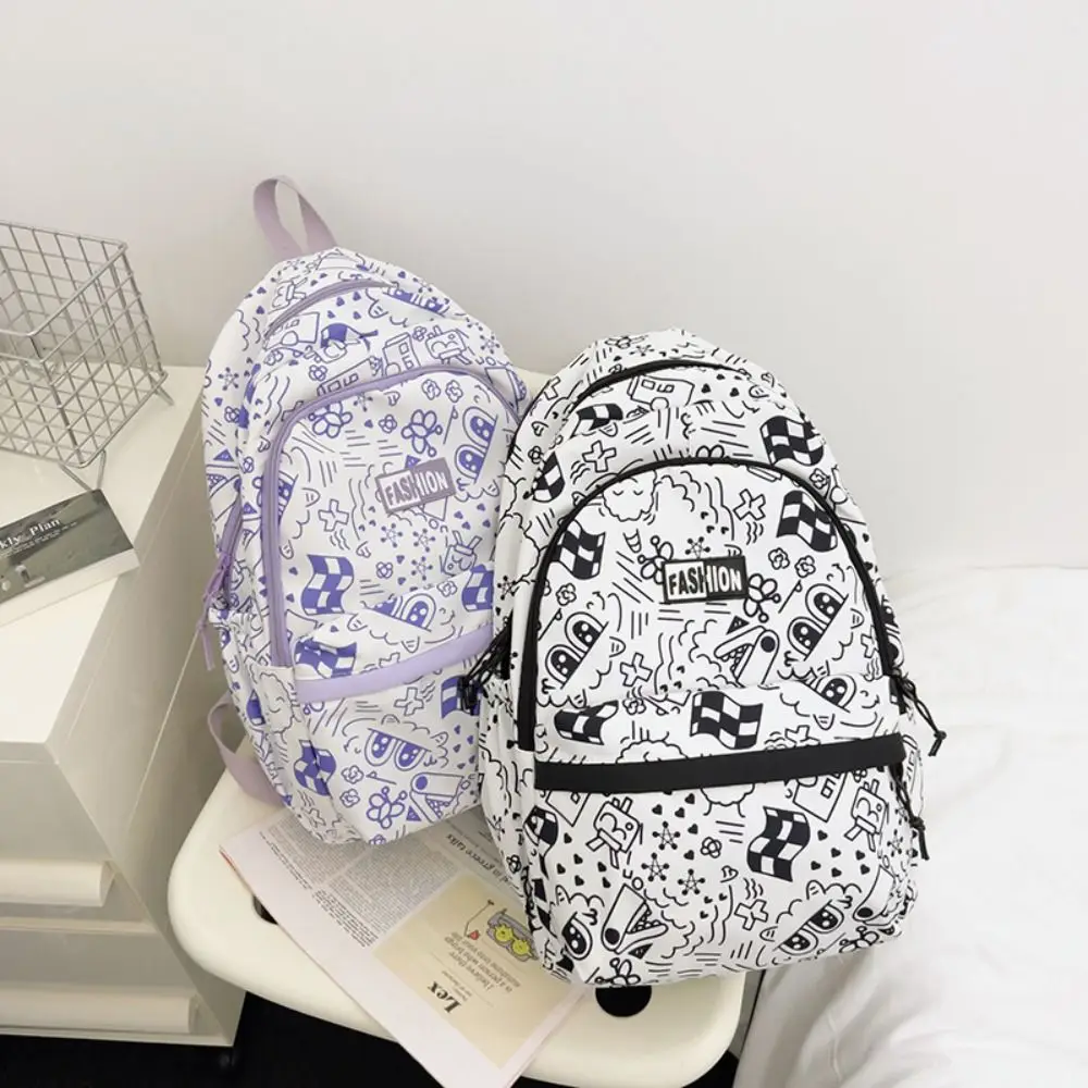 Bolsa de ombro de nylon para estudantes, Graffiti Doodle School Bag Mochila de moda casual de alta qualidade