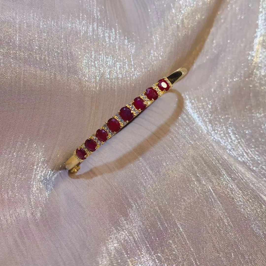 Luxurious Inlay Natural Ruby Bracelet S925 Silver Inlay Rich Red High Saturation Gem Sturdy Inlay Upscale Party Jewelry