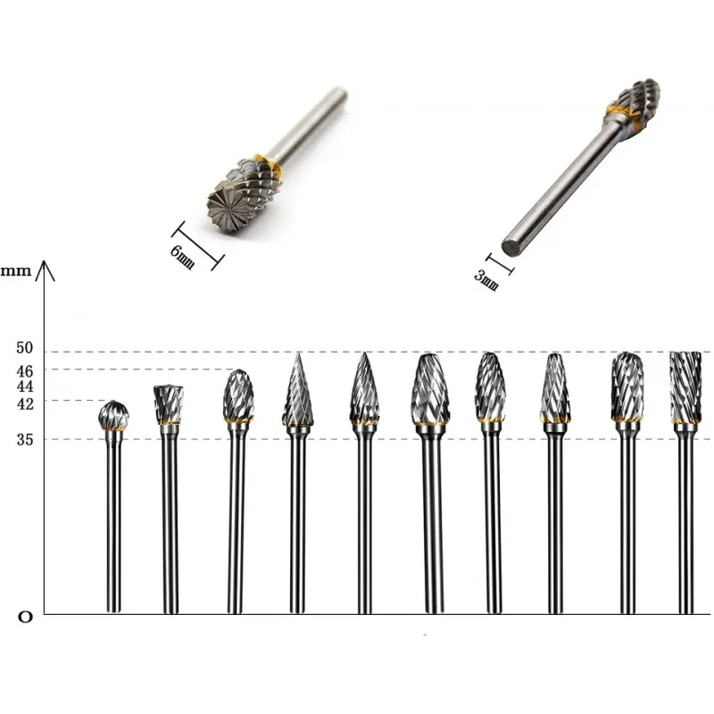 10pcs- 125sets-carton Tungsten Solid Carbide Rotary Burr Set 1/8 Cutting Burrs for Dremel Tool