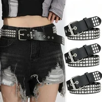 Heavy Metal Rivet Belt – Studded PU Punk Rock Belt for Jeans, Black / White, 110cm