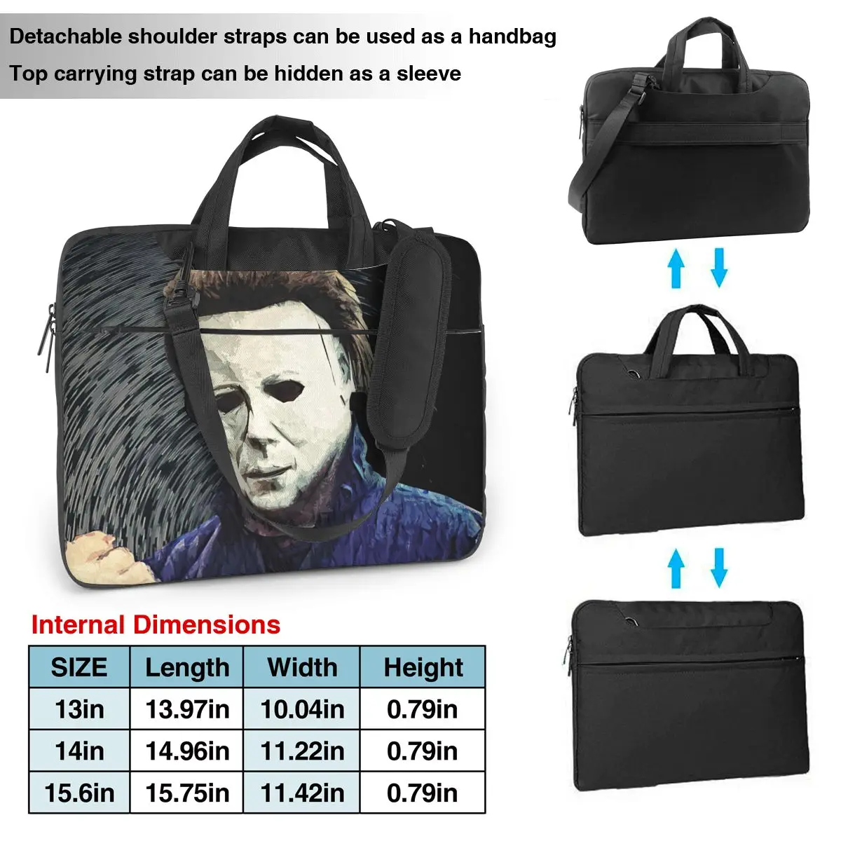 Imagem -02 - Michael Myers Laptop Bolsa Case de Proteção Vintage Computer Bolsa Bicicleta Crossbody Laptop Pouch