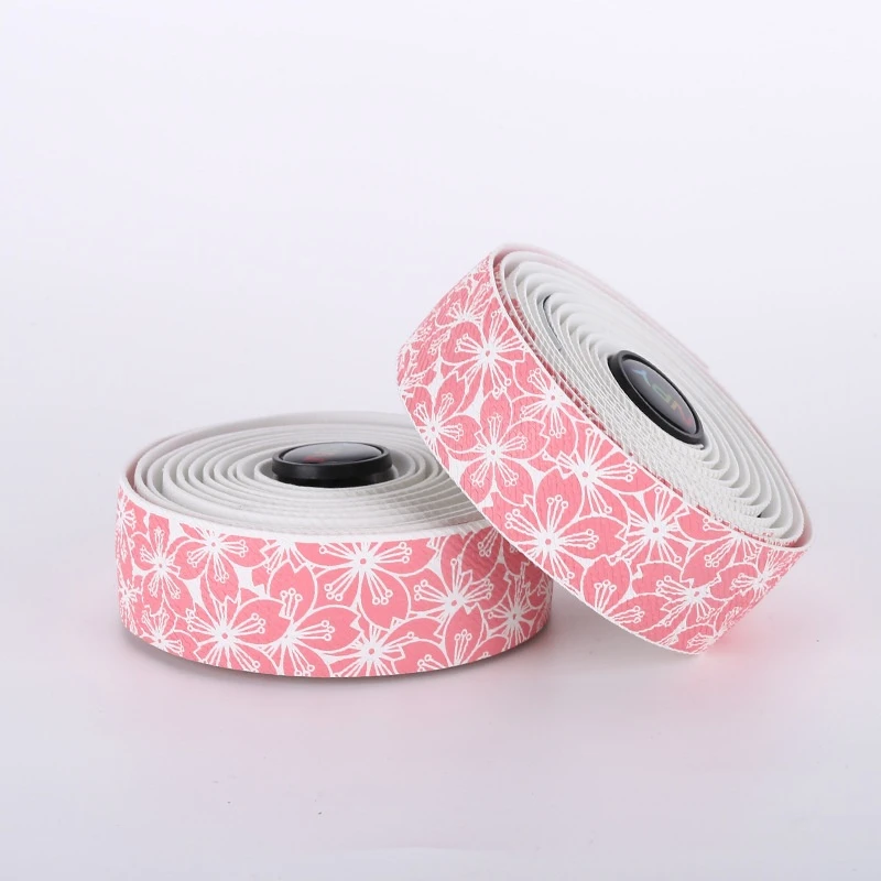 ESLNF Road Bike Handlebar Tapes Cherry Blossom Cycling Handles Wrap Shockproof Anti-slip Cycling Handle Bar Belts with Bar Plugs