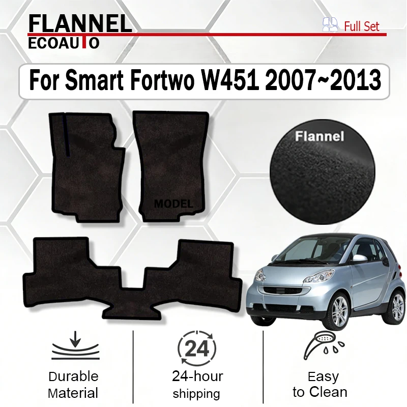 

ECOAUTO Flannel Car Floor Mats For Smart Fortwo W451 2007~2013 2009 2010 2011 Rugs Panel Footpads Carpet Cover Cape Foot Pad