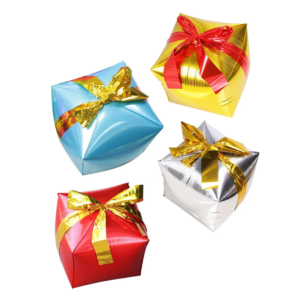 

4Pcs Party Balloon Square Shaped Gift Box Balloons Cube Aluminum Foil Balloons Supplies Gift Box Balloon Party Supplies