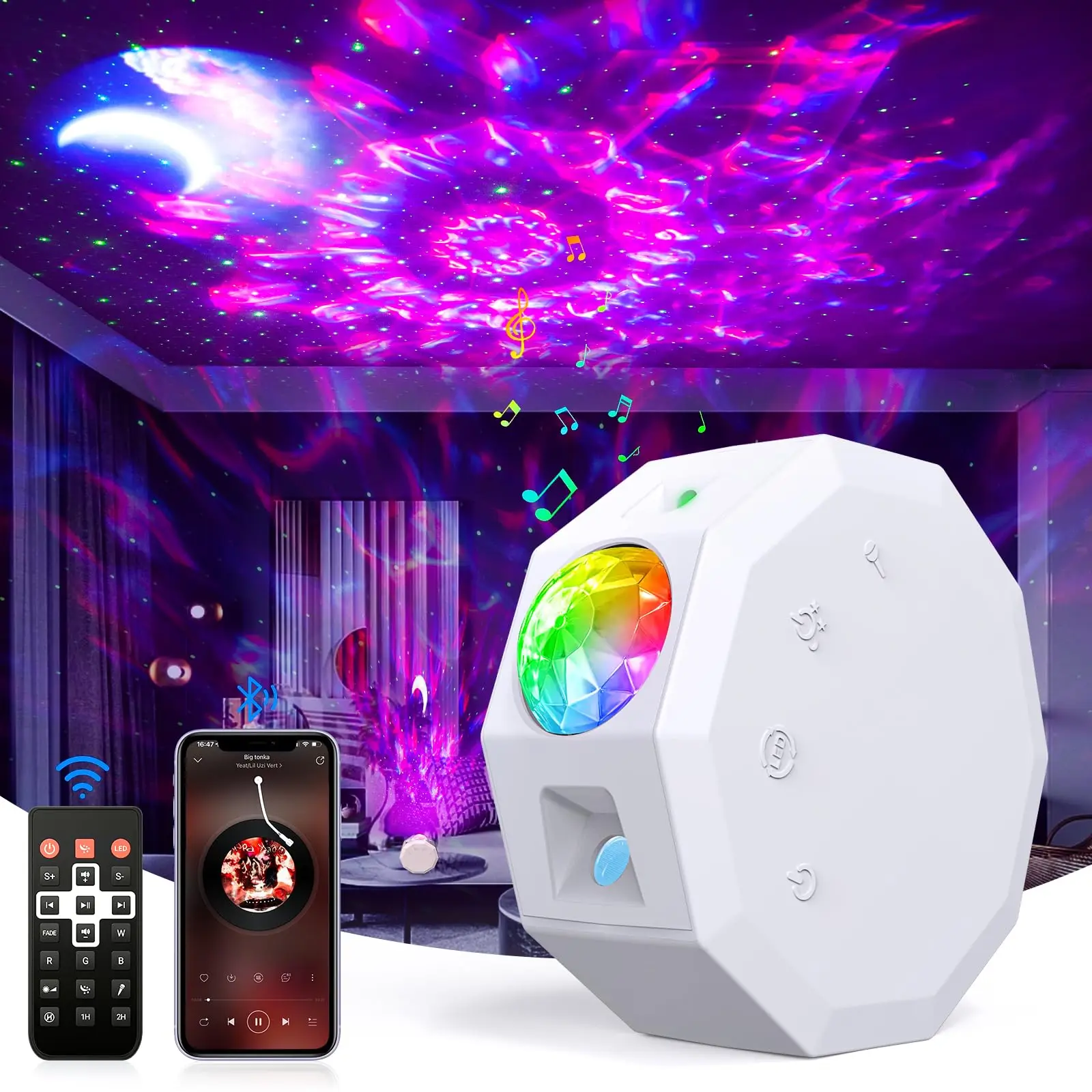 

Galaxy Star Projector Light for Bedroom with Bluetooth 20 Lighting Modes Starlight Sky Starry Night Light Kids Ceiling Mood