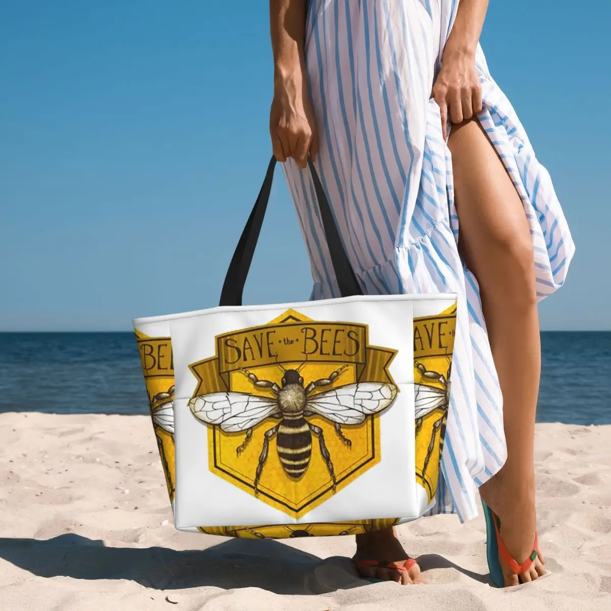 Save The Bees Printed Beach Tote Bag Sport Gym Yoga Duffle Large Tote Bag Women Travel Bag Fitness bag