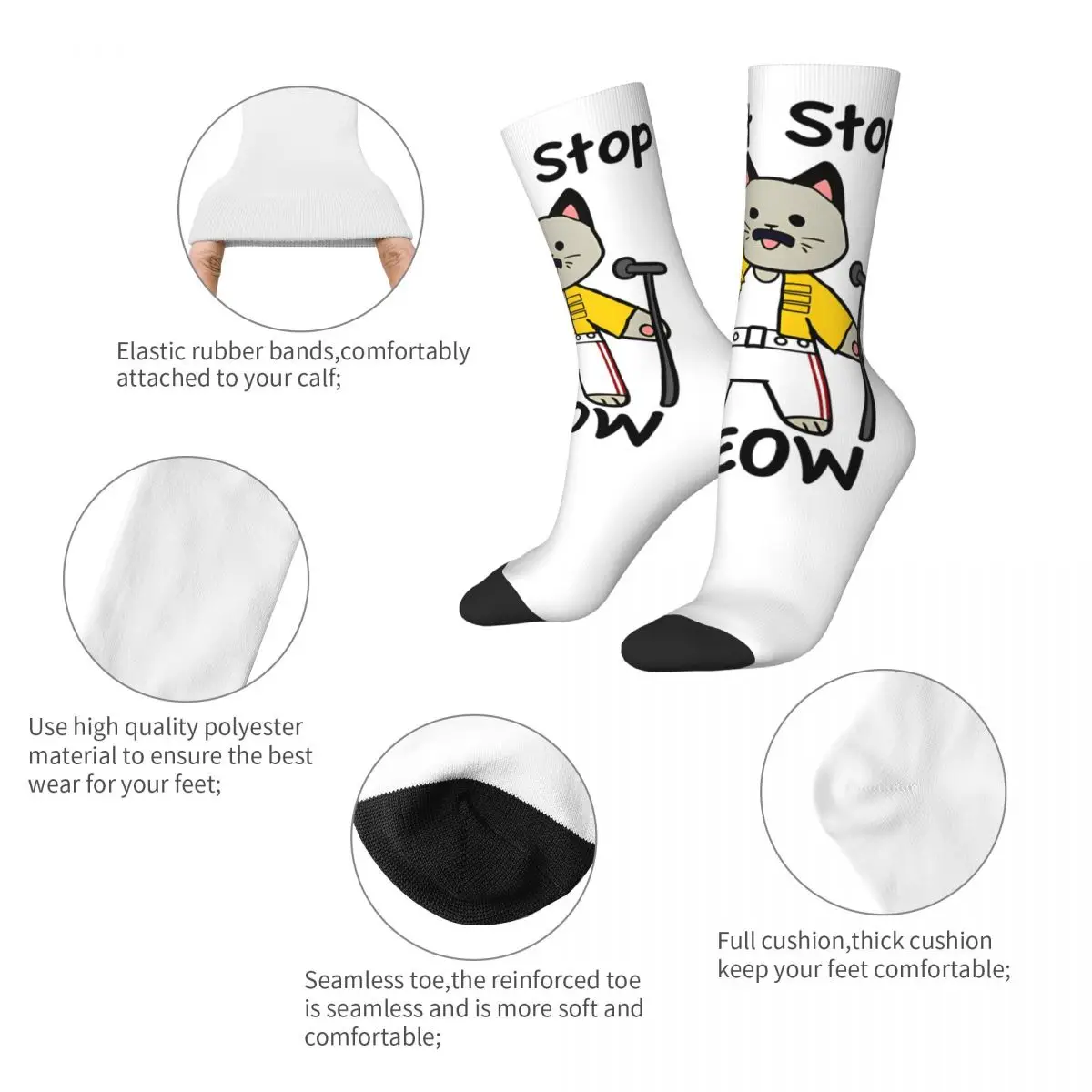 Cool Don't Stop Meow Singing Cat Basketball Socks Polyester Middle Tube Socks for Women Men