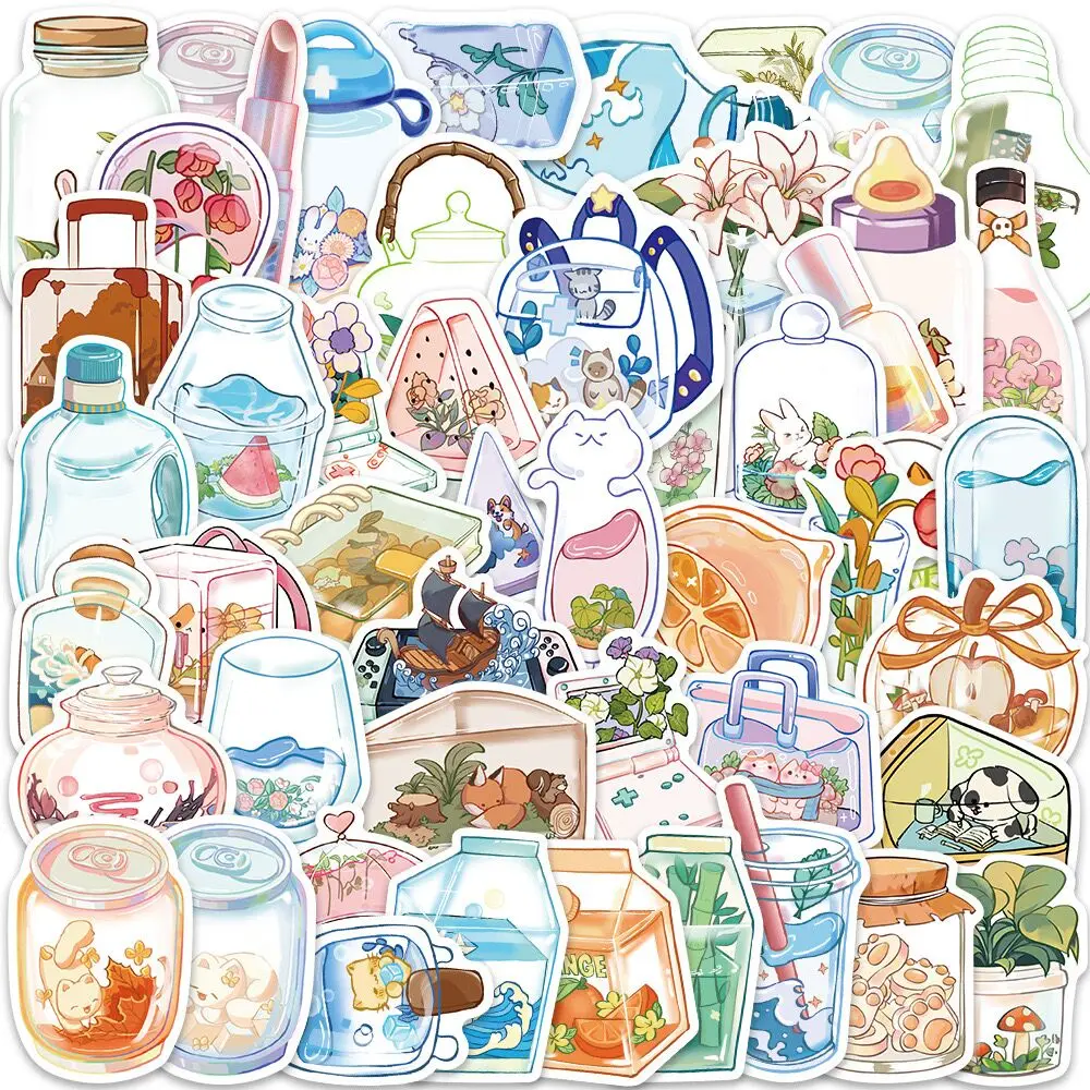 10/50pcs Ins Cute Summer Drink Bottle World Stickers Aesthetic DIY Skateboard Phone Luggage Graffiti Girl Gradient Sticker Toy