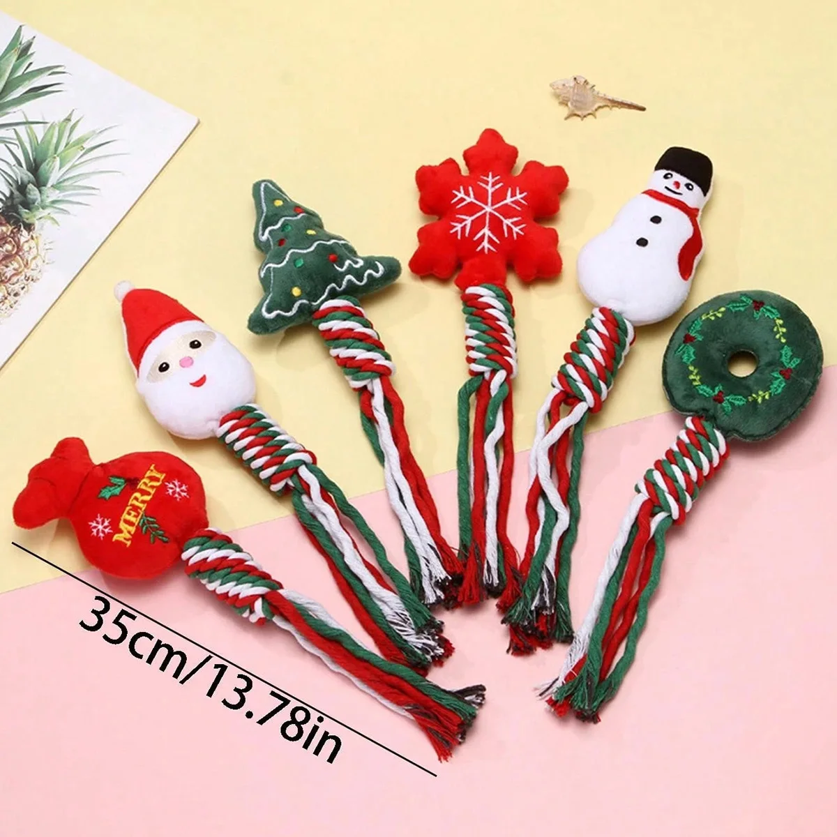 عيد الميلاد التفاعلية صار الكلب ألعاب من نسيج مخملي مع عقدة الحبال لتخفيف الملل الكلب مضغ ألعاب من نسيج مخملي لتنظيف الأسنان للكلاب