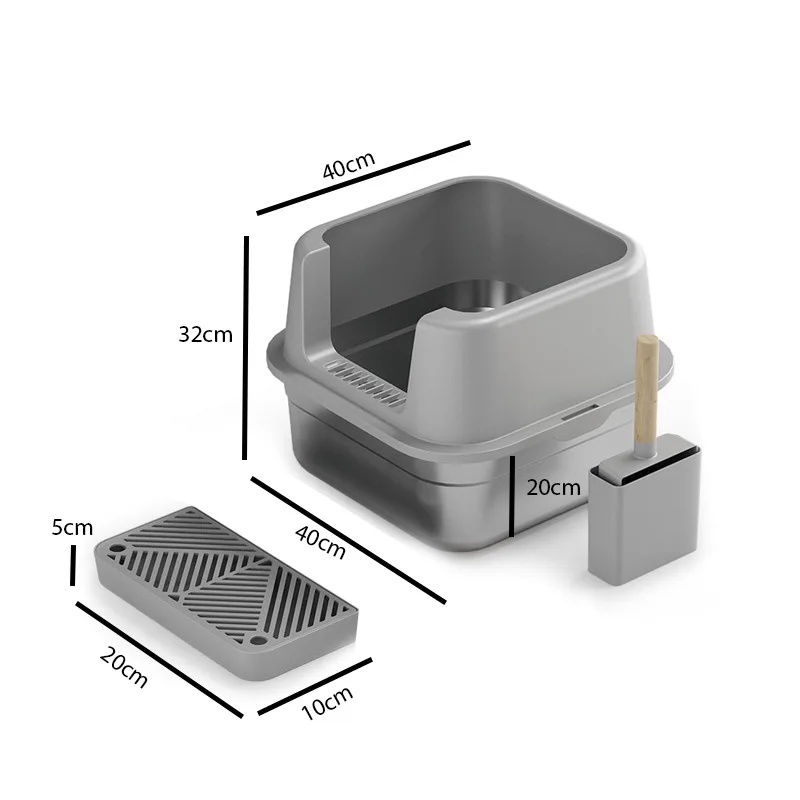 Easy-to-Clean Stainless Steel Plastic Semi-Closed Cat Litter Basin Anti-Splash Leakage Prevention Thick Cat Toilet for Sand