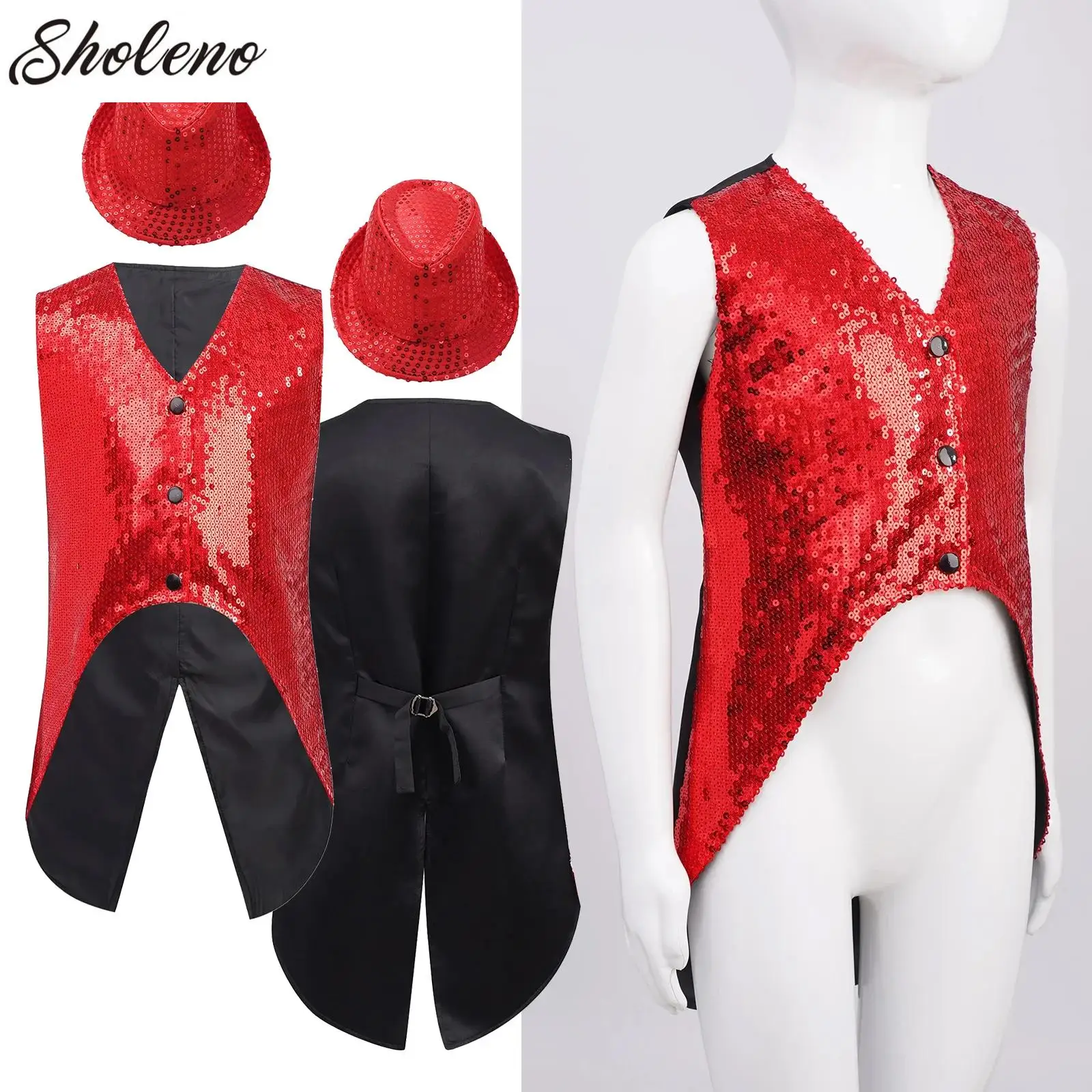 

Sequins Dance Waistcoat for Boy Girls Vest Streetwear Jazz Dance Costume Kids Disco Outerwear Performance Sleeveless Jacket