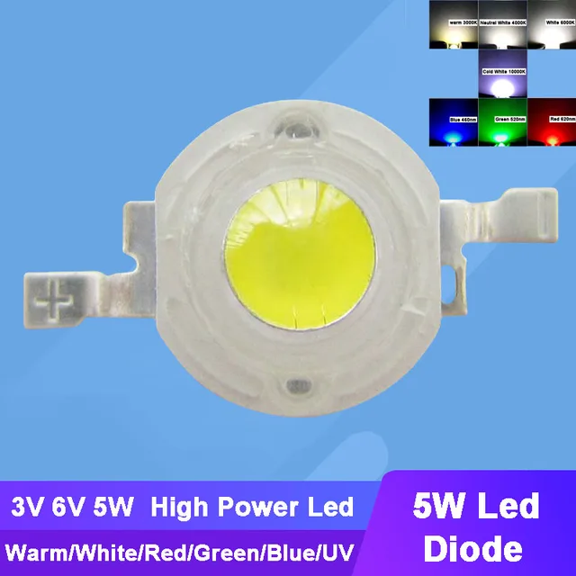 10 sztuk 3V 6V 5W białe ciepłe UV niebieskie zielone czerwone diody LED część lampy