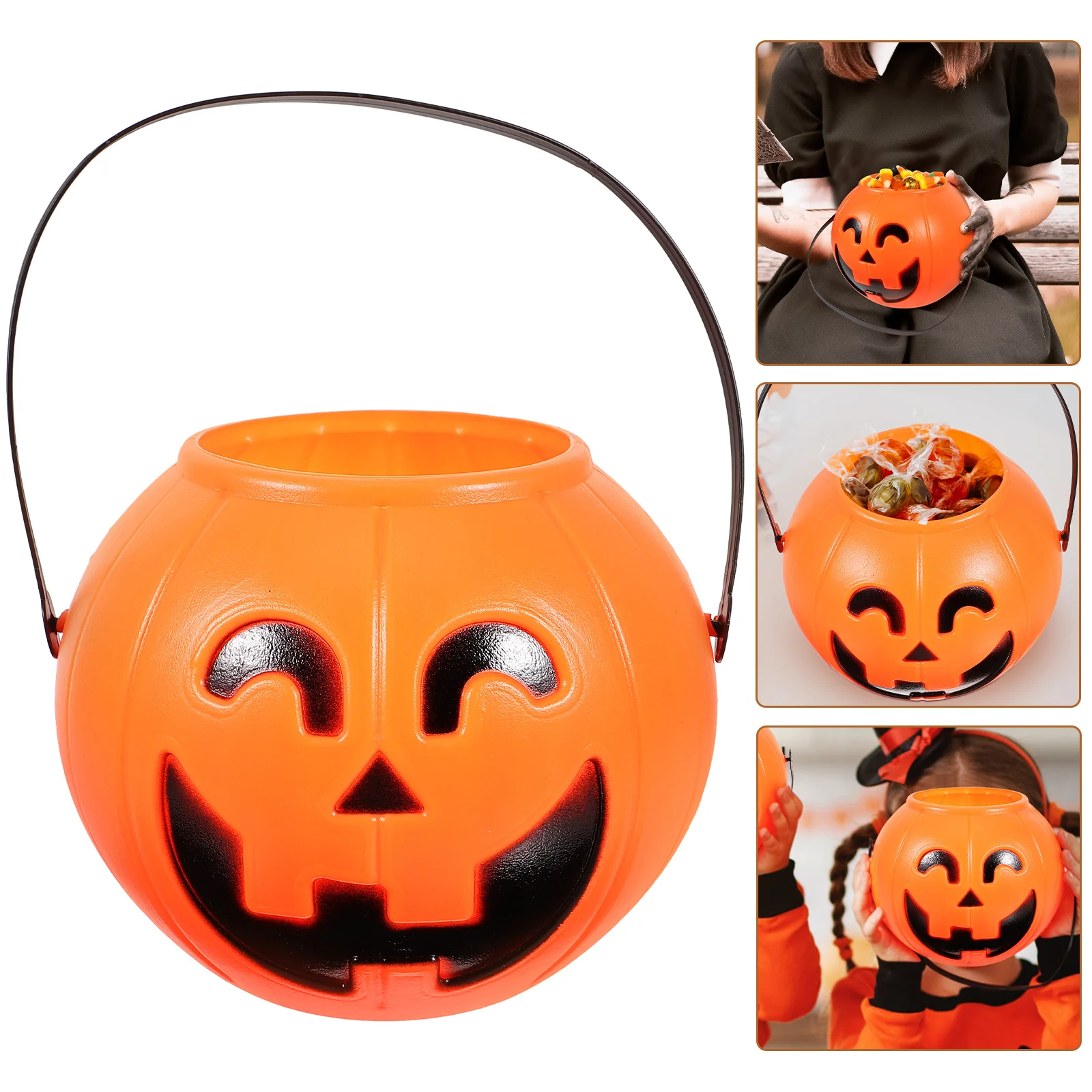 Pumpkin Bucket 17 Cm Holder Halloween Pail Big Lantern Baby Safe Material Black H Facial Features Trick