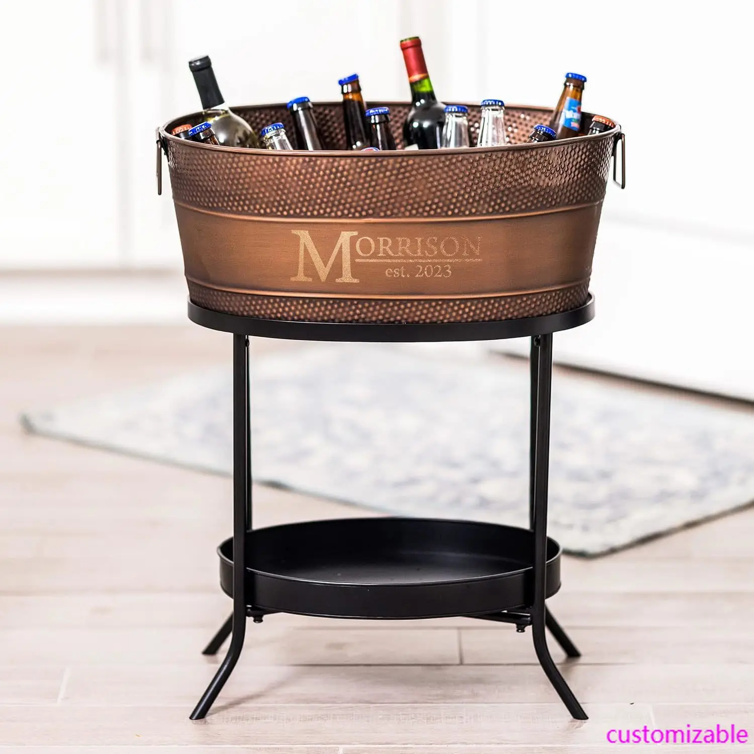 

Personalized Aspen Hammered Copper-Finished Beverage Tub, Rust-Resistant and Leak-Proof Ice and Drink Bucket, 25-Quart