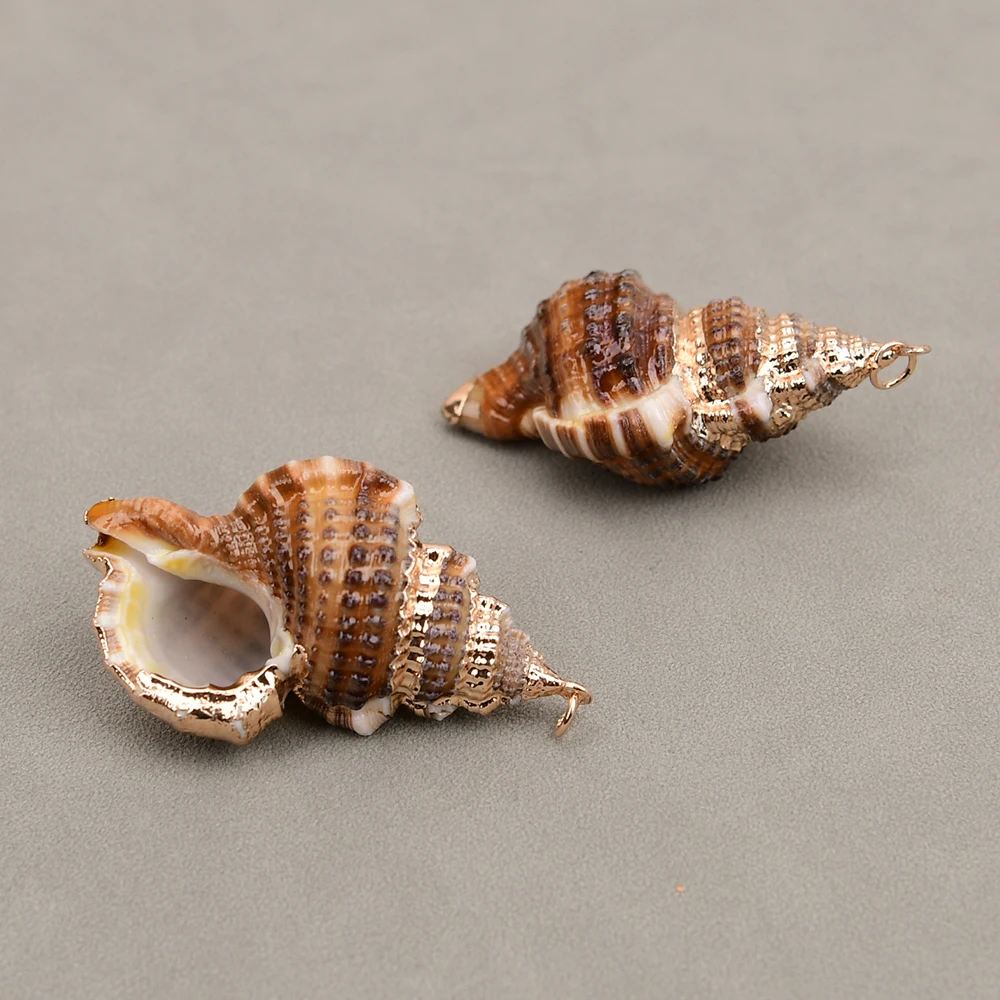 

10 Pcs Gold Color Big 42mm Natural Spiral Conch Shell Pendant Jewelry Making DIY