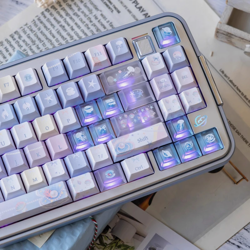 Jellyfish Theme Keycaps PC Frosted Transparent Keycap PBT Cherry Profile Custom Keyboard Caps for Mechanical Keyboard Cute Gift