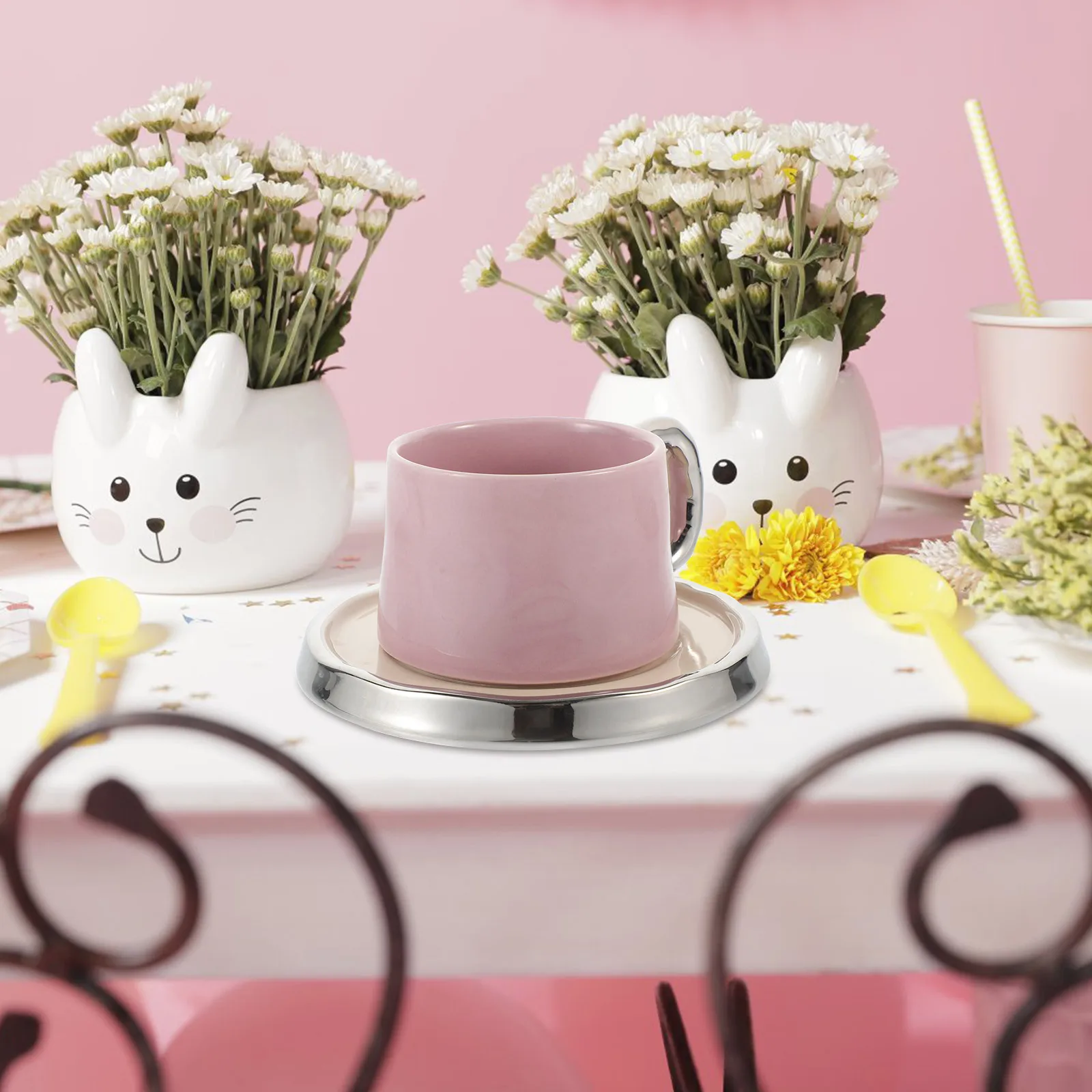 

1 set Coffee Cup Set Ceramic Mug Saucer Smooth Edge For Home Office Cafe Water Tea Milk Juice Breakfast Desktop Use