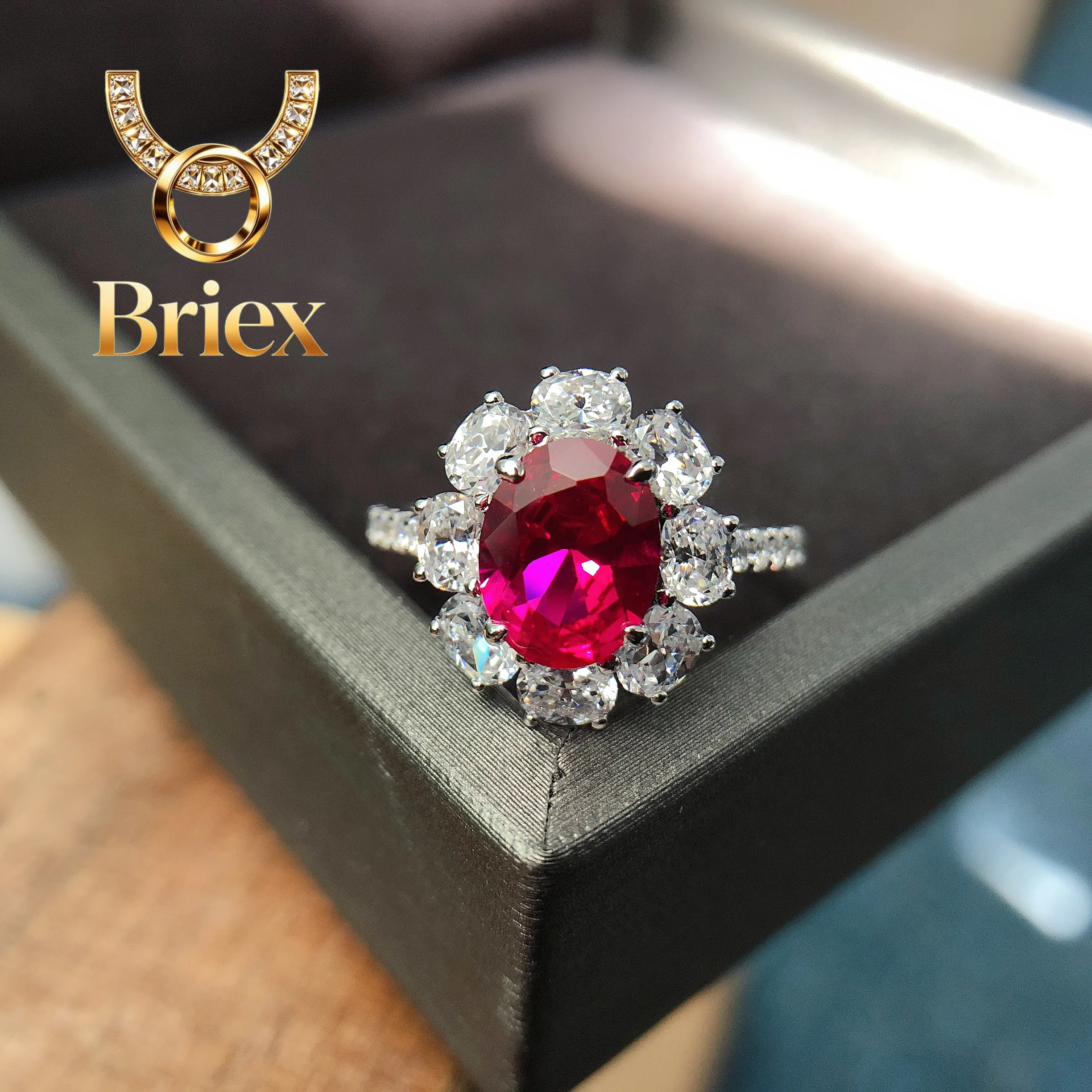 

Briex Jewelry 2Ct Oval Cut Rose Red Diamond Engagement Ring for Women Wedding Jewelry Solid Platinum 950 Ring R155