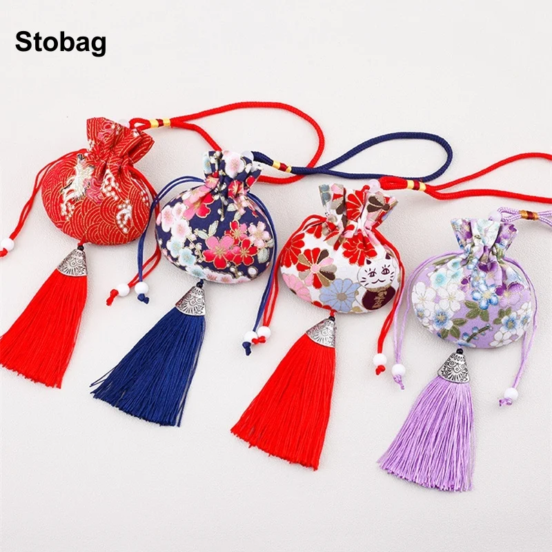 StoBag 50pcs Wholeale Chinese Sachet Hanging Drawstring Bag Flowers Gift Jewelry Package Storage Pocket Reusable Pouch Portable