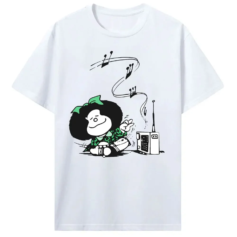 Funny Mafalda Print Women Men T Shirts Pure Cotton Clothes Novelty Short Sleeve Crew Neck Tees T-shirt Y2k Top 100% Cotton Tees