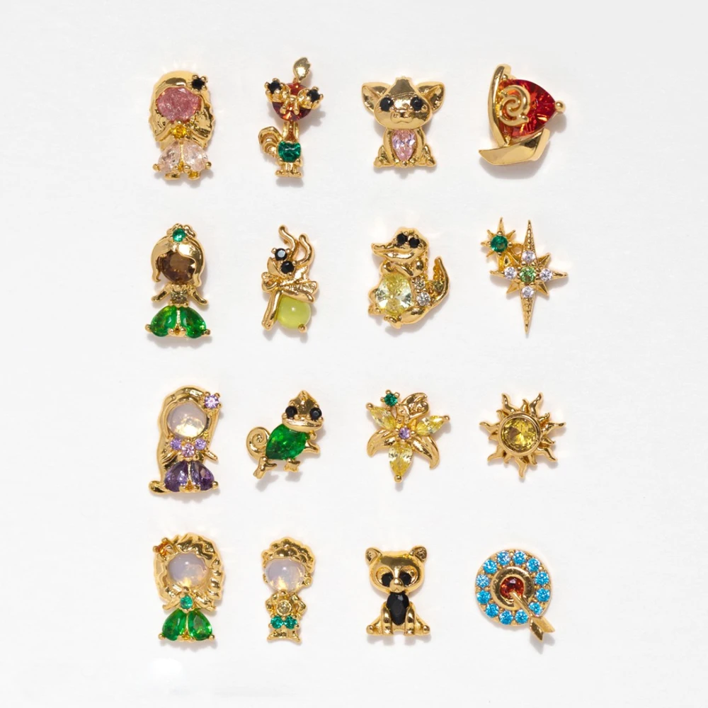 Nouveau ins mignon dessin animé princesse boucles d'oreilles ensemble pour femmes fille mode Vintage coloré Zircon boucle d'oreille en gros bijoux cadeau